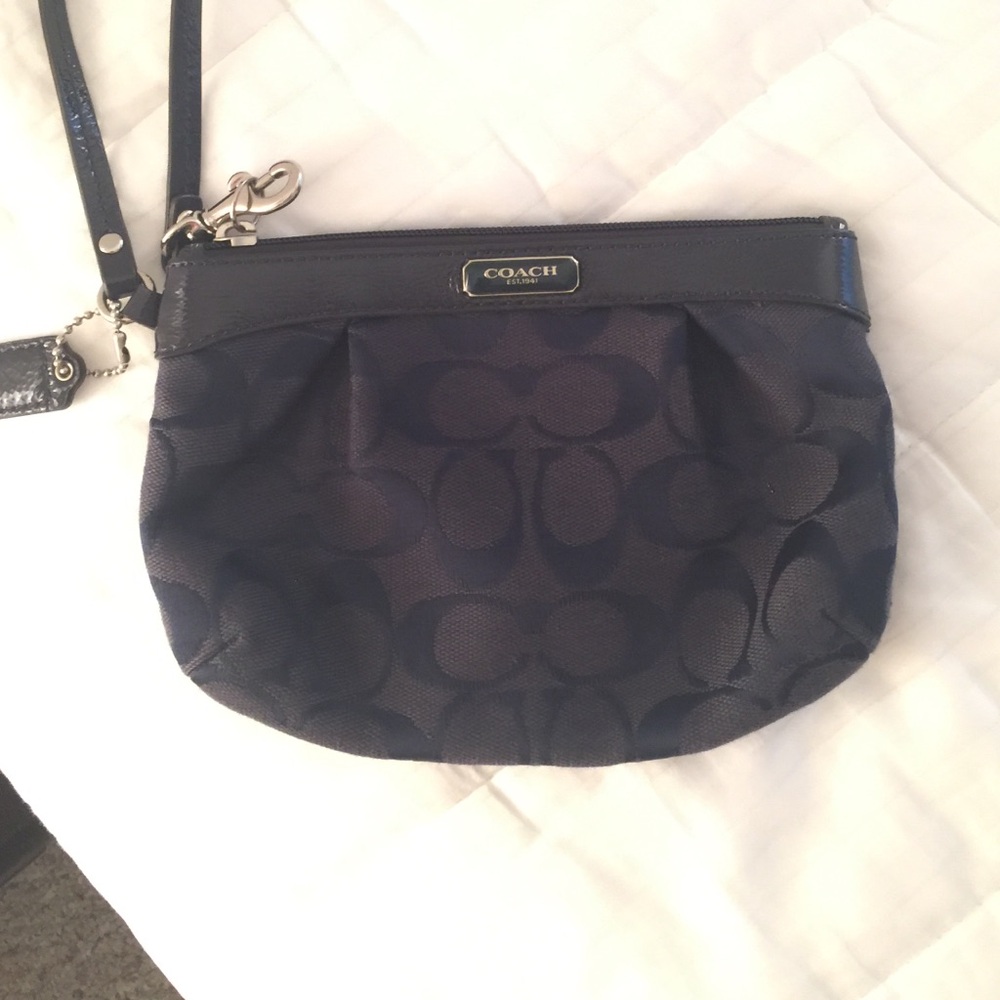 Coach Navy Blue Signature Logo Wristlet Clutch